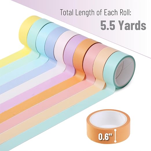 Mr. Pen- Washi Tape Set, 10 Rolls, 5.5 Yards/Roll, Washi Tape for Scrapbook | Arts, Crafts, Journals and Planners, Pastel Harmony