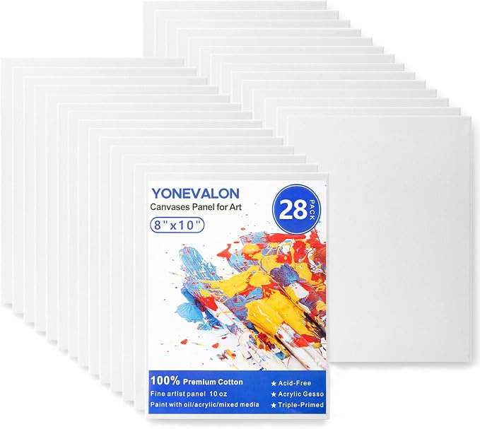 8x10 Inch Canvas Boards for Painting, 28 Pack Blank Painting Canvases Bulk | 8x10 Canvas Panels Value Pack, Gesso Primed Acid-Free 100% Cotton, for Acrylic Oil Watercolor Tempera Paint Art Supplies
