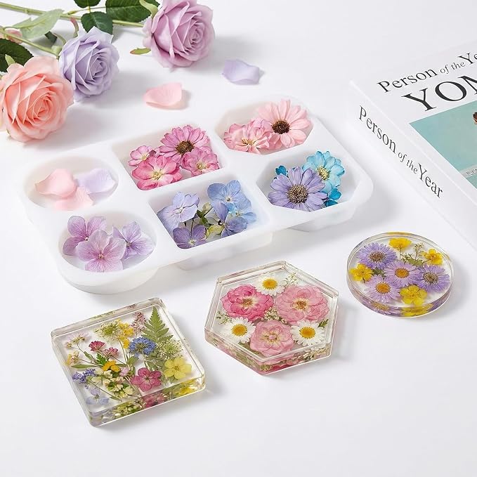 2pc Deep Coaster Resin Molds Silicone Octagon Round Square Silicone Molds for Resin Epoxy Resin Casting Craft Mold for Flower Preservation DIY Art (Mixed)