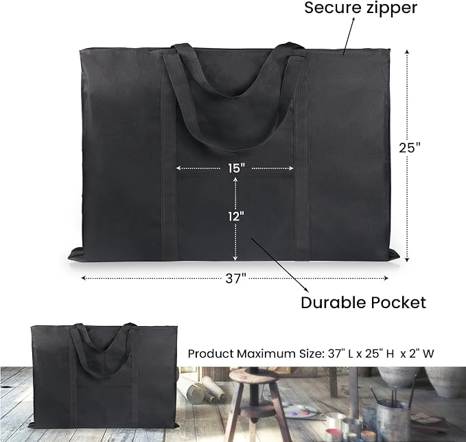 JJRING Dacron Art Portfolio Tote Bag 25'' x 37'' For 24'' x 36'' Black