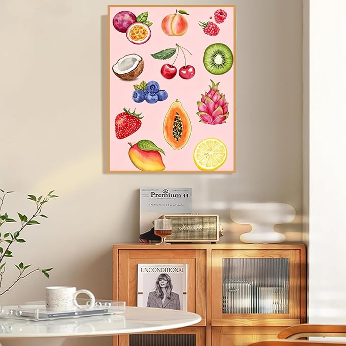 Pink Fruit Diamond Art Kits for Adults Diamond Painting Kit for Beginner | 5D DIY Funny Cute Vintage Diamond Dots Full Drill Crafts for Gem Art Dot Art for Adults Home Wall Decor for Teens 12x16 in