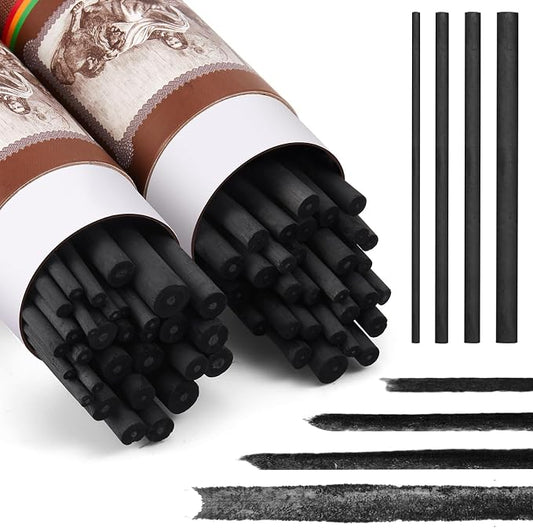 Gueevin 60 Pcs Soft Willow Charcoal Sticks Drawing,2-4mm，4-5mm，5-7mm，7-9mm | For Artists Beginners Students, Vine Charcoal Bulk for Sketching Shading Fine Art, Assorted Sizes, Back to School Gifts