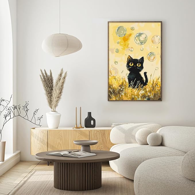 Framed Paint by Numbers Kit for Adults Beginner & Kids Ages 8-12, Black Cat Paint by Numbers with frame, without Easel, DIY Acrylic Number Painting for Adults Animal for Home Decor Gift 8 x 12 Inch