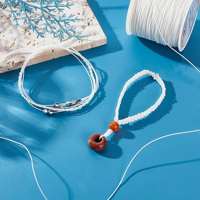 PH PandaHall 100 Yards 1mm Waxed Cotton Cord, White Waxed String Wax Thread Beading Cord Bracelet Rope Jewelry Cords for Necklace Making Crafting Beading Wrapping Braiding Macrame