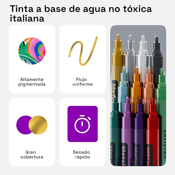 ARTISTRO 12 Metallic Paint Pens for Glass Marking - Medium Tip
