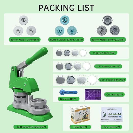 Button Maker Machine 3 Sizes, DIY Pin Maker Machine 1+1.25+2.25 inch, Interchangeable Button-Models Badge Button Press Machine with 300 Sets 25+32+58mm Button Maker Supplies&Circle Cutter 2026 Upgrade