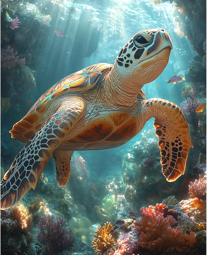 Sea Turtle Paint by Numbers Kit for Adults Beginner Animal Oil Painting Kit Adult Paint by Number Kits on Canvas DIY Painting for Beginners Art by Numbers Turtle for Gifts Home Wall Decor 16x20 Inch