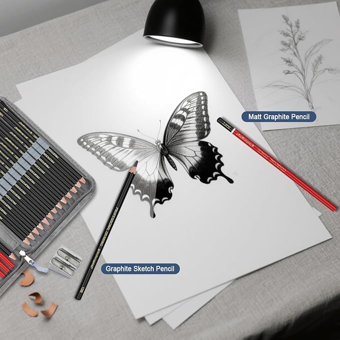 Heshengping Sketching and Drawing Pencils Set 26pcs, Art Supplies Drawing pencil Kit,Graphite Charcoal Professional Pencils Set, Adults Beginners Artist
