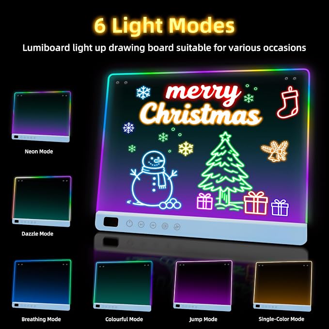 Led Drawing Board with 13 Light Effects, 16" Rechargeable Glow Doodle LED Note Board with Colors, Neon Light Up Drawing Tablet Gifts for Kids for Easter Birthday Christmas Gift Ideas