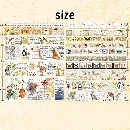 18 Rolls Vintage Washi Tape Set,Floral Letter forest Butterfly Mushroom Botanical Flower Writable Decorative Tapes for Scrapbooking , Junk Journal supplies,Bullet Journal Supplies, DIY Crafts Art
