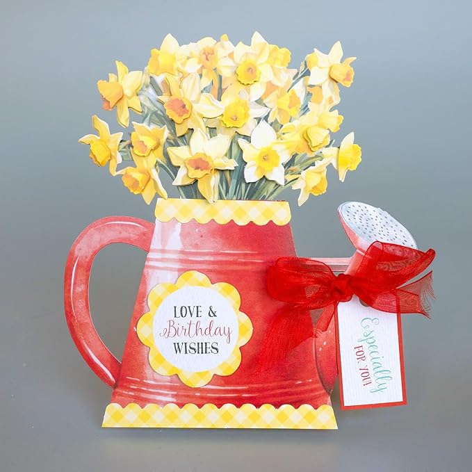 Katy Sue Watering Can Blossoms & Blooms Card Making Kit. 8 Shaped Cards, 3 Sheets of Floral Die Cut Decoupage, 8 Envelopes, Adhesive Foam Pads, & Instructions. For Card Making Supplies & Card Crafting