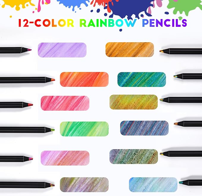 12 Rainbow Colored Pencils Set,Art Supplies & Stocking Stuffers,Teen Girl Boys Gifts Trendy Stuff,Party Favors Arts and Crafts for Kids Ages 8-12,Gifts for 5-12 Year Old Girl,Drawing & Sketch Pencil