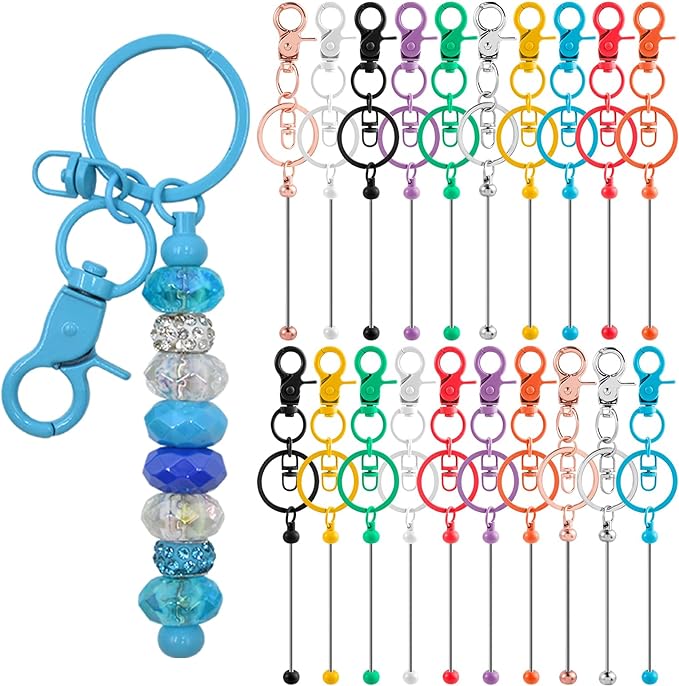 60 Pcs Beadable Keychains Bulk Kit – DIY Keychain Making Supplies with Metal Blanks for Crafts, Jewelry, Charms, Custom Projects – Blank Chain Bars for Beaded Keychain Design (Multicolor)
