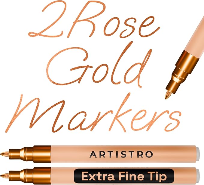 ARTISTRO Rose Gold Acrylic Paint Markers - 0.7mm Extra Fine-Tip - Set of 2