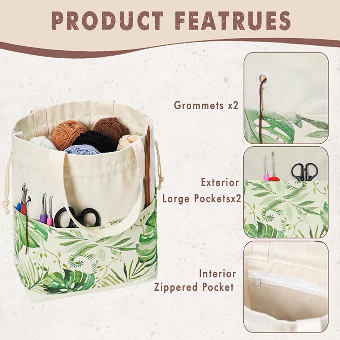 TOGETRUE Yarn Bag, Knitting Crochet Tote Bag, Yarn Storage Bags Organizer, Crochet Bags for Crocheting Project, Store Skein Ball, Short Knitting Needle (Green)