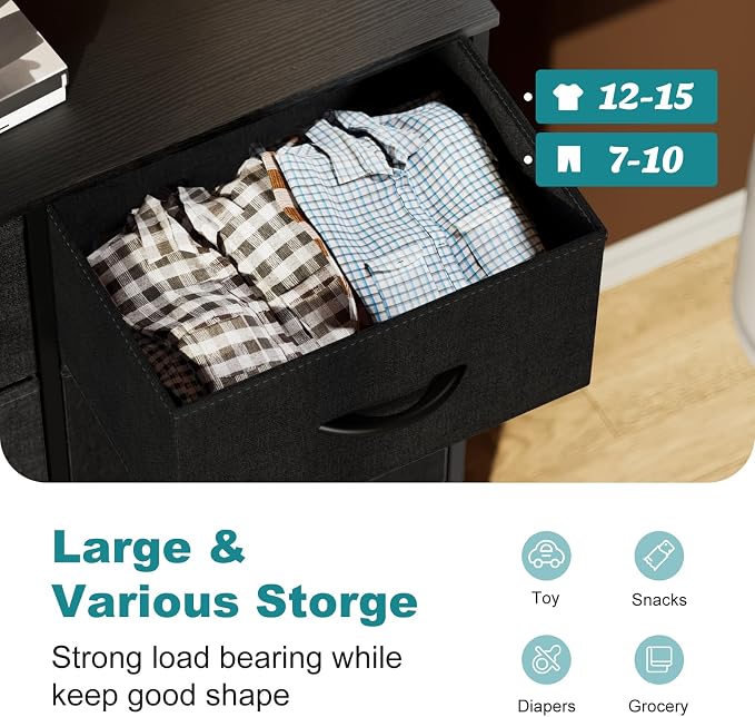 OLIXIS 8 Drawer Storage Dresser for Bedroom, Black Closet Organizers Units