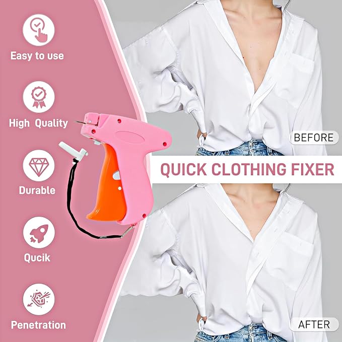 2026 New Stitch Gun for Clothes, Handheld Quick Clothing Fixer Sewing Kit with 1000 Black & 1000 White Fasteners, 6 Replacement Needles, Pink-orange