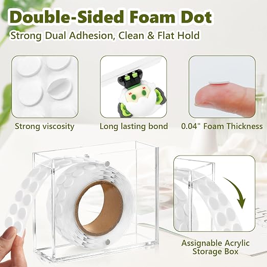 400 PCS 1mm Double Sided Foam Dots with Acrylic Box 0.4" Foam Round Dots 3D Craft Foam Tape Dual Adhesive Foam Mounts Foam Pop Dots for Art Crafts DIY(White with Box,0.4" Diameter,1mm Thick)