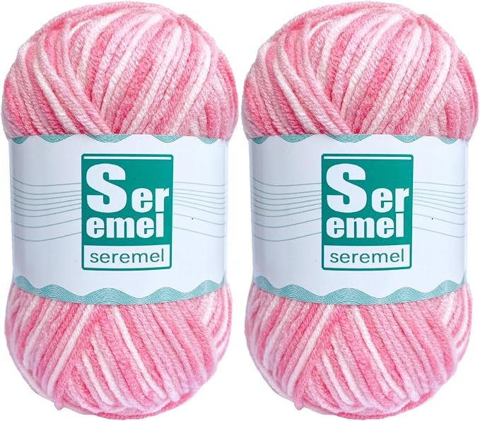 2 Pcs （2 * 48g/2 * 142yards） Crochet/Knitting Rainbow Yarn,Multicolor Variegated 100% Acrylic Yarn,Crochet Yarn for Beginners,Soft Yarn for Crocheting Blanket (Pink White Flower)