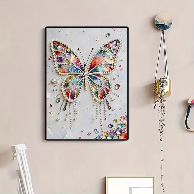 VCLKDIY Butterfly Diamond Art Pearl Painting Kits for Adults, 3D Special Shape Pearl Diamond Art Kits for Adults Beginners, DIY Plastic Pearl Painting Gem Crafts for Home Wall Decor 11.8x15.7 Inch