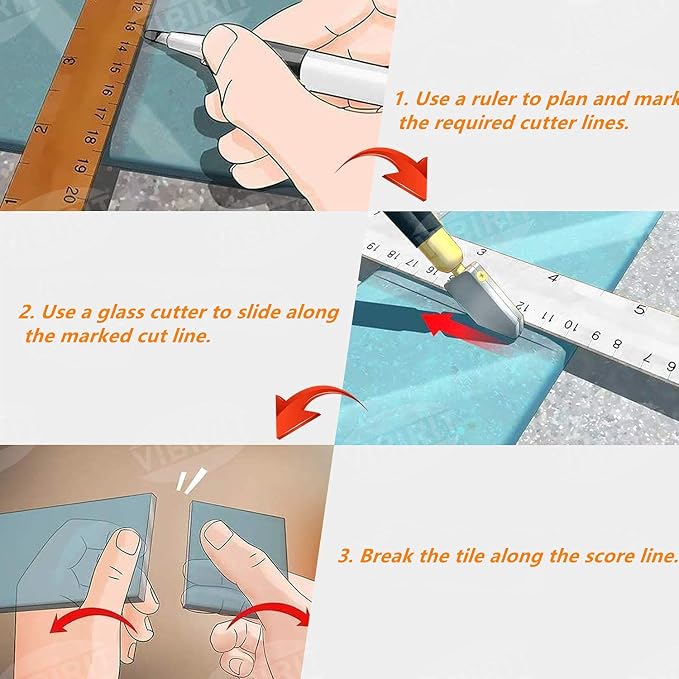 Glass Cutter Tool with Cutting Oil, Professional Glass Cutting Kit with Metal Ball Head, Oil Dropper, and 3 Replacement Cutting Heads