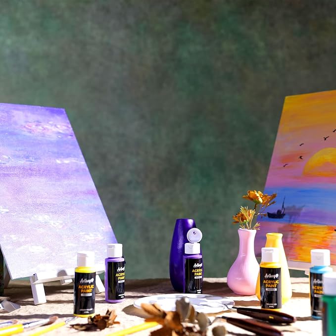 Artkey Acrylic Paint Set, 16 Colors 2 oz/59 ml Acrylic Paint Kit for Professional Artists & Beginners – Monet Inspired “Seeker of Radiant Light” Palette for Canvas, Wood, Fabric, Rock, Leather, Ceramic, Glass