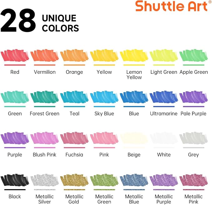 Shuttle Art 28 Colors Brush & Fine Tip Acrylic Paint Markers