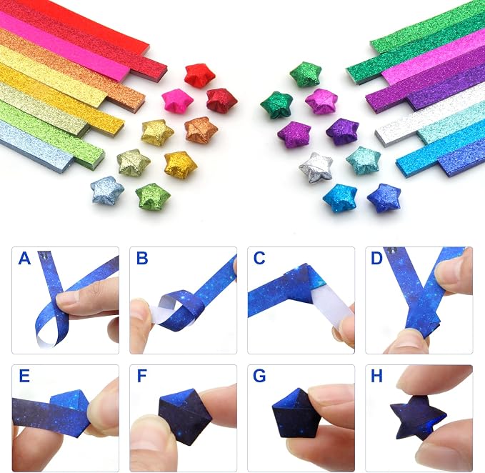 720 Sheets Glitter Origami Star Paper Strips DIY Hand Crafts