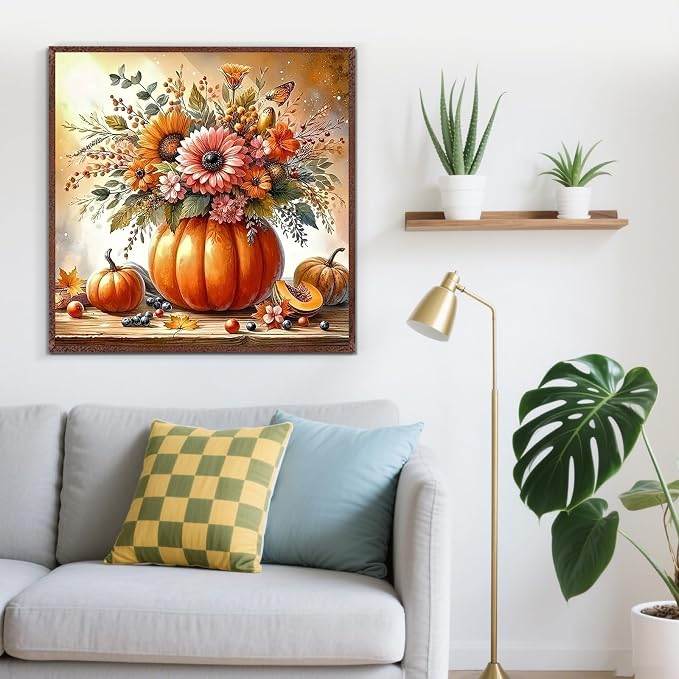 Fall Pumpkin Sunflower Butterfly Paint by Numbers Kit for Adults, DIY Paint by Numbers Kits for Adults Beginners Without Frame, Acrylic Paint Canvas Painting Kits Art for Home Decor 16x16 Inch