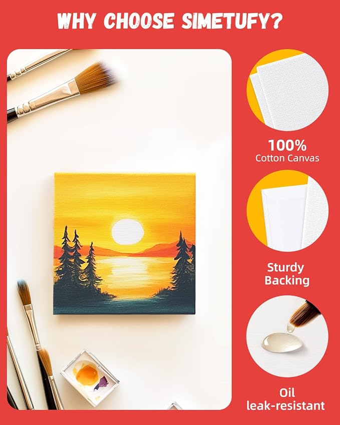 Simetufy 72 Pcs 4x4inch Mini Canvas Boards for Painting, Square Art Panels | 100% Cotton Primed Acid Free Blank for Oil,Watercolor,Acrylic Paint, Collage Art Projects