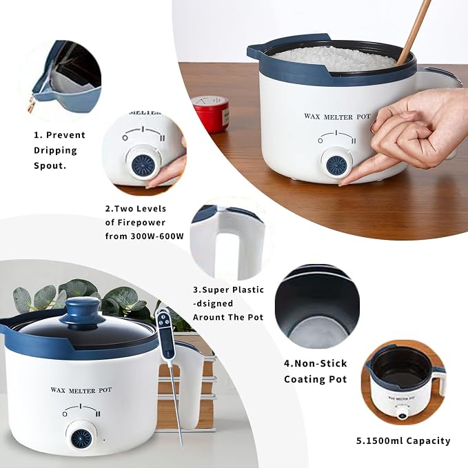 Ksedcon Electric Wax Melting Pot for Candle Making with Thermometer, Wicks | Wax Melter Pot with Spout, Small Candle Makers includes Wicks,