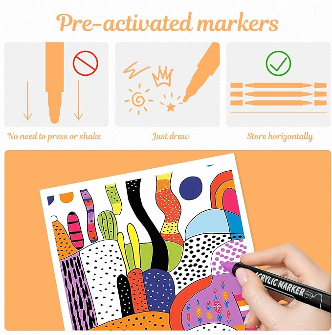 nauets 72 Colors Precision Dual Tip Acrylic Paint Markers Pens - Dot & Fine | Works on Rock, Wood, Fabric, Canvas, Glass, Scrapbook, Paper, Ceramic, Egg, DIY Craft Art Gift - Classroom & School Supplies