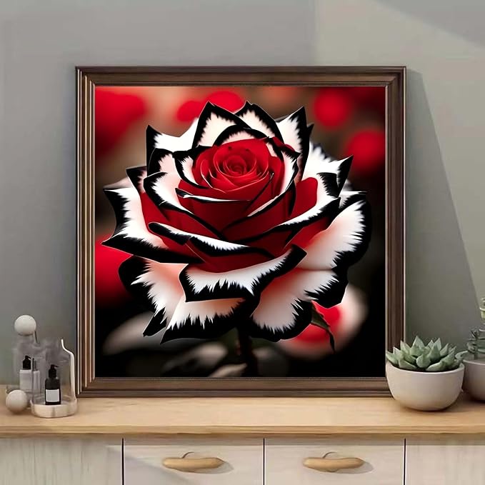 mrpwnle Diamond Art Kits for Adults, Red Rose Diamond Painting Kits | White Rose Diamond Art Painting Kits for Adults, Flowers Diamond Dots, DIY Round Full Drill Gem Art, Home Decor 13.8x13.8 in