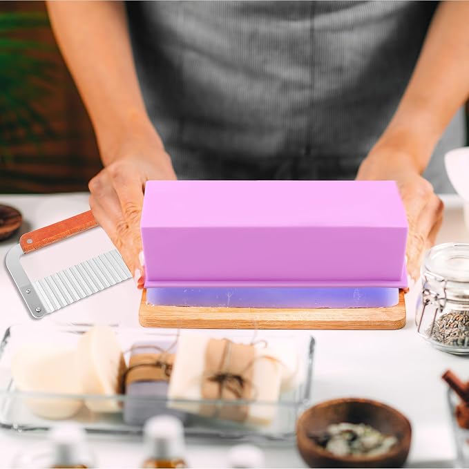 Honeydak 2 Pcs Soap Molds Making Kit with Soap Cutter for Making 42 oz Silicone Loaf Mold Set with Stainless Steel Wavy & Straight Slicer 50 Bags 60 Stickers 32.8 ft Rope for Homemade Craft Supplie