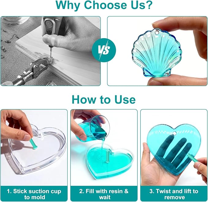 30PCS Hole Maker Resin Tool for Resin Mold, Drill-Free Silicone Resin Inserts, Resin Accessories for Epoxy Resin, 6 Sizes for Resin Jewelry Making & Keychain Crafts