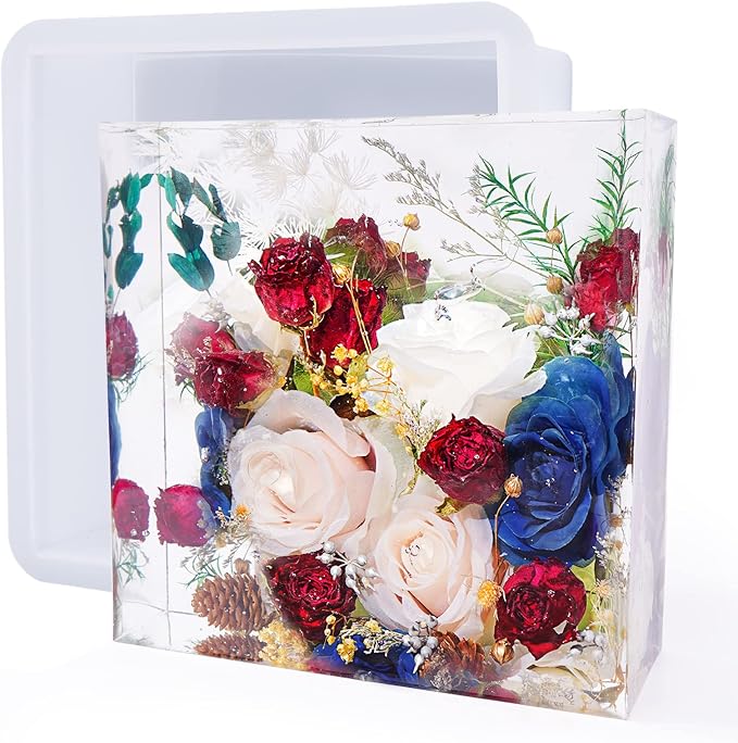 LET'S RESIN Large Silicone Square Molds for Resin, Glossy Deep Square Molds 8''x 3'' w/Wooden Support, Epoxy Resin Molds for Flowers Preservation, Resin Casting Molds for DIY Home Décor