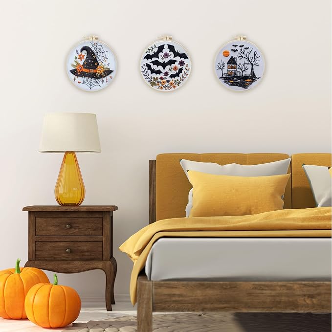 LB Black and White Halloween Embroidery Kit for Beginner Adults