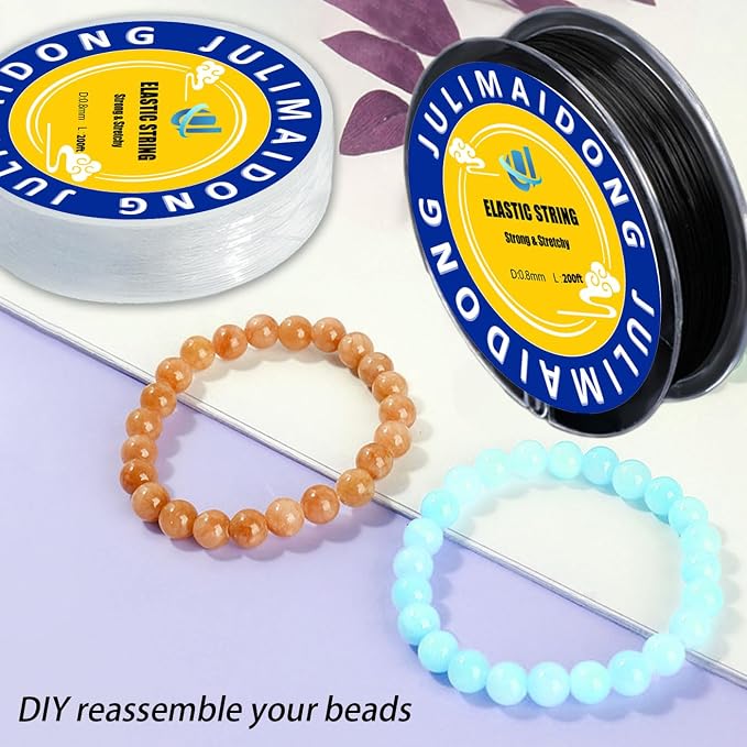 0.8mm Elastic Bracelet String Cord, Crystal Stretch Bead Cord for Bracelets Jewelry Making, Clear Stretchy Elastic String for Beading, Transparent Thread (3 Roll(0.8MM+1MM)/530ft)