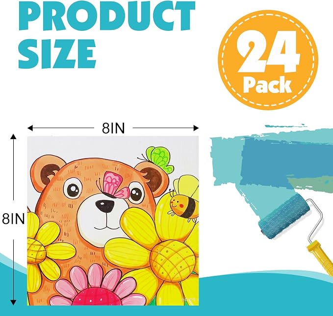 ESRICH Canvas for Painting, 24 Pack Square Canvas Boards for Painting 8x8 Cotton Primed Acid Free Blank Canvas Panels for Oil Paint, Watercolor, Acrylic Paint, Gouache and Tempera.