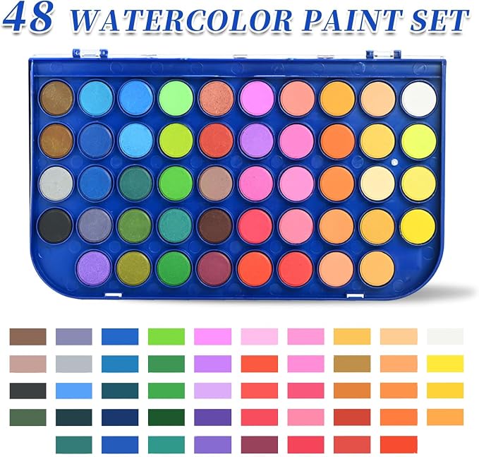 GETHPEN 48 Colors Watercolor Paint Set, 3 Brushes 1 Water Color Brush pen | Washable Watercolor Paint Kit, Watercolor palette, Non-toxic Water Color Paints, Adults Artists Students Beginner