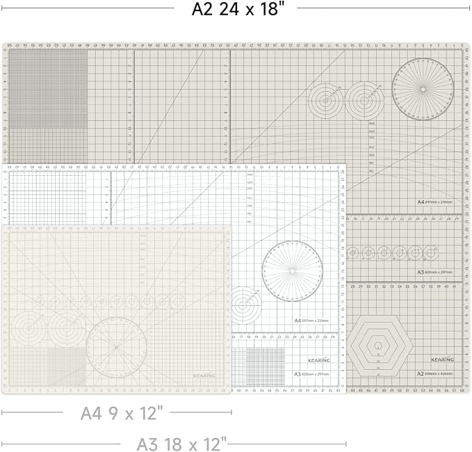 KEARING Large A2 Self-Healing Cutting Mat (24" x 18") - 5-Layer Double-Sided PVC Craft Mat with Inch & Metric Grids for Sewing, Quilting, Arts & DIY - Heavy Duty Rotary Cutter Board, 1 PCS