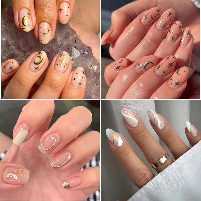30 Sheets Gold Nail Art Stickers 3D Self-Adhesive Nail Decals Gold Line Star Nail Stickers for Acrylic Nails Gold Leaf Diamond Nail Supplies for Women