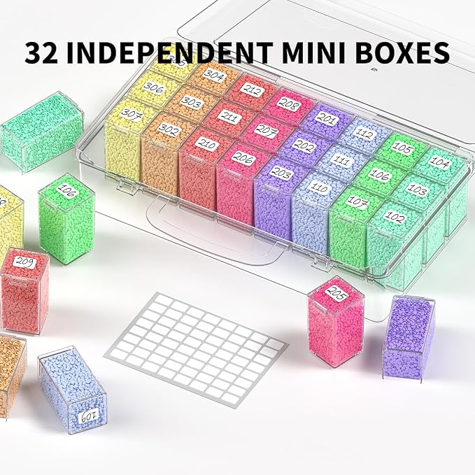 32-Grid Diamond Painting Storage Container, Transparent Square Diamond Art Storage Case, Suitable for Beads, Crafts, Nail Art, DIY ﻿