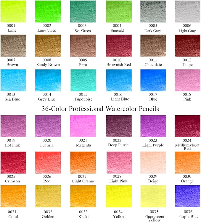 36-Color Watercolor Pencils, Water Color Pencils Set, Artist Drawing Pencils, Colored Pencils for Adult Coloring, Sketch Drawing Pencil Art Supplies, Coloring Pencil Set for Painting,Teens Child