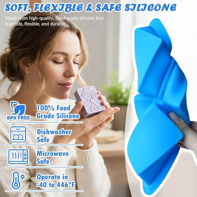 HKNMTT 2Pcs Soap Molds Silicone 3D Rectangle Flower Pattern Silicone Mold | 4-Cavity Floral Molds for Handmade Soap Shower Steamer Bath Lotion Shampoo Chocolate Bars DIY Craft Non-Stick Food Grade
