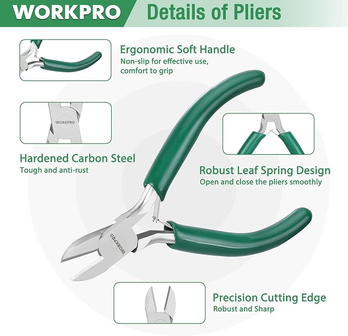 WORKPRO Jewelry Pliers Set, 3 Pack Jewelry Making Tool Kit | Needle Nose Plier/Chain Nose Plier, Round Nose Plier and Wire Cutter for Charm Bracelet, Jewelry Repair, DIY Crafts