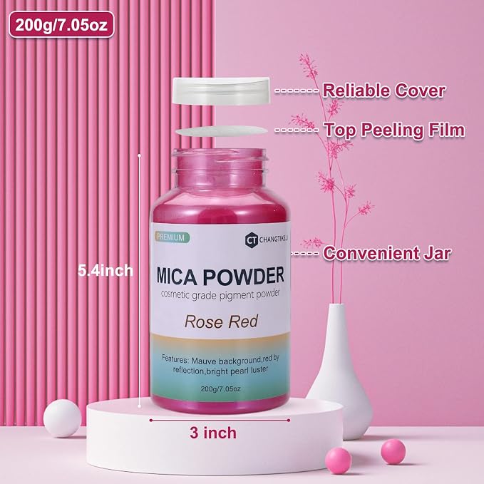Mica Powder,7.05OZ（200g）,Pink Mica Powder Pigment for Epoxy Resin，Lip Gloss，Paint，Dye，Soap Making，Nail Polish,Candle Making,Bath Bombs(Pink)