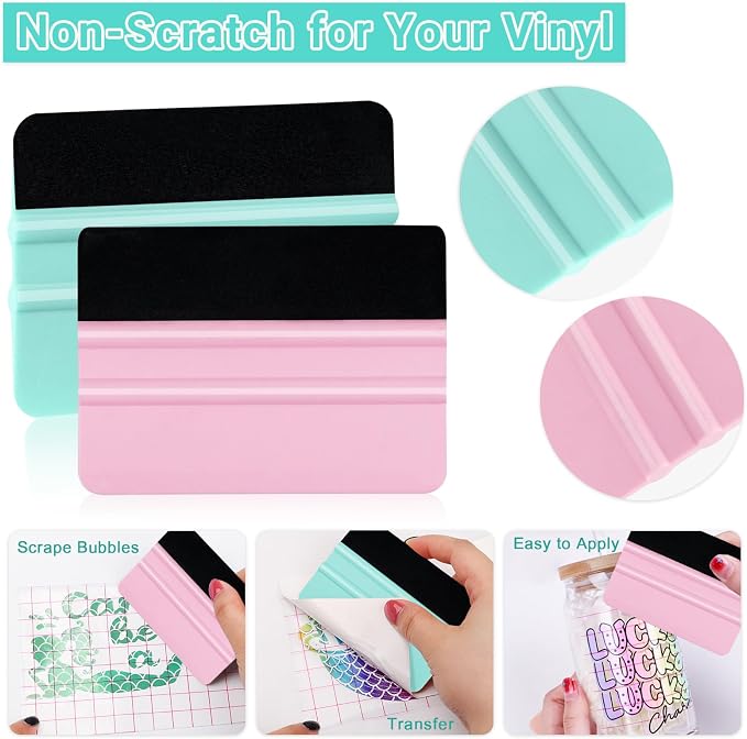 WRAPXPERT Vinyl Squeegee Tool,2 Pack Squeegees for Vinyls Pink and Teal,Felt Squeegee Vinyls Scraper Tool for Crafting Vinyl Application
