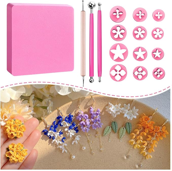 KEOKER Spring Clay Cutters, Spring Polymer Clay Cutters Flowers, Small Flower Clay Cutter, 12 Shapes Polymer Clay Cutters for Earrings, Polymer Clay Tools, Polymer Clay Earring Making Kit