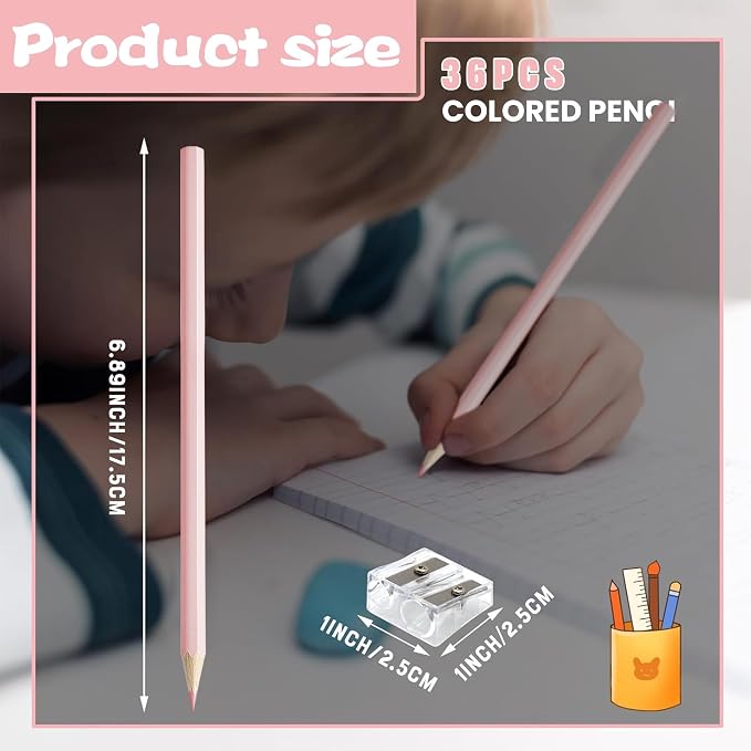 36 PCS Macaron Pink Colored Pencils Pre Sharpened Pencil 2 HB - Ideal for Checking, Grading, Tests & Office/School Supplies